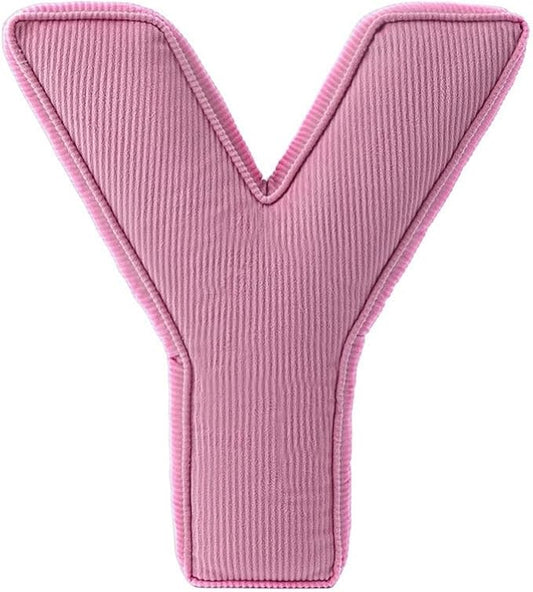Pink Letter Plush Pillow, Letter Hugging Throw Pillows, Decorative Corduroy Initial Letter Shaped Throw Pillows, Letter Pillows English Alphabet A to Z for Sofa Bedroom Living Room Decor (Y)