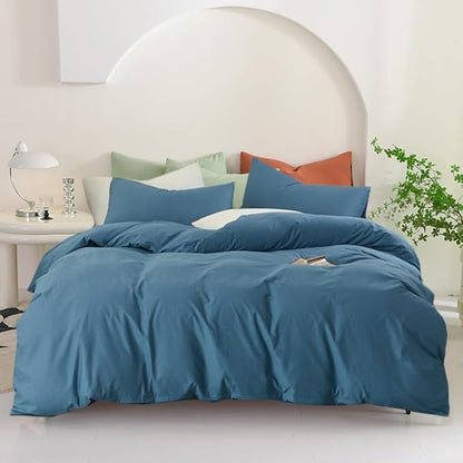 Pureant Blue Comforter Set Full Size Dusty Blue Bedding Comforter Sets for Women Men Cotton Lake Blue Full Comforter Soft Adults Grayish Comforter Sets Solid Color Quilt Breathable
