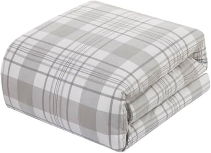 Dearfoams Super Soft 100% Cotton Comforter Set, Grey Plaid, Full,Queen