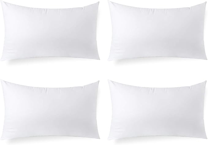Hypoallergenic Lumbar Pillow Inserts 4 Pack, 12 × 20 Inches – Plush Polyester Throw Pillow Fillers for Sofas, Beds, and Office Use