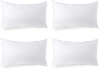 Hypoallergenic Lumbar Pillow Inserts 4 Pack, 12 × 20 Inches – Plush Polyester Throw Pillow Fillers for Sofas, Beds, and Office Use
