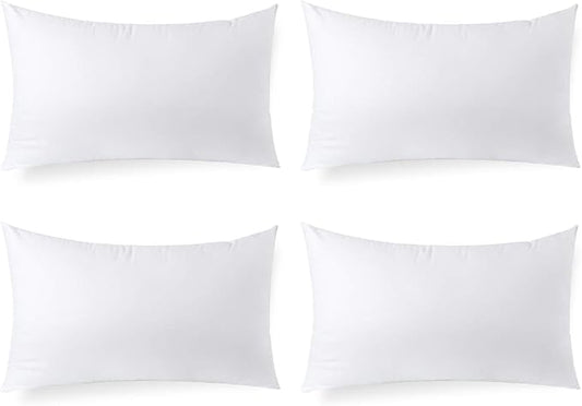 Hypoallergenic Lumbar Pillow Inserts 4 Pack, 12 × 20 Inches – Plush Polyester Throw Pillow Fillers for Sofas, Beds, and Office Use