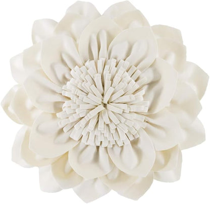 Decorative Throw Pillow 3D Flower Round Pillow Accent Handmade Cushion with Insert Included for Couch Bed Home Decor 12 Inch Cream White