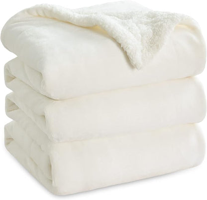 Bedsure GentleSoft Sherpa Fleece Blankets Queen Size for Bed - Thick and Warm Throw for Women and Men, Soft Fuzzy Plush Queen Blanket for Winter, Non-Heated, Cream, 90x90 Inches