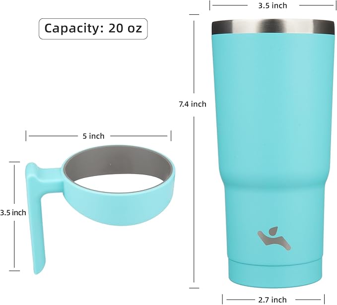 20 oz Tumbler with Handle and 2 Straw 2 Lid, Insulated Water Bottle Stainless Steel Vacuum Cup Reusable Travel Mug,Turquoise