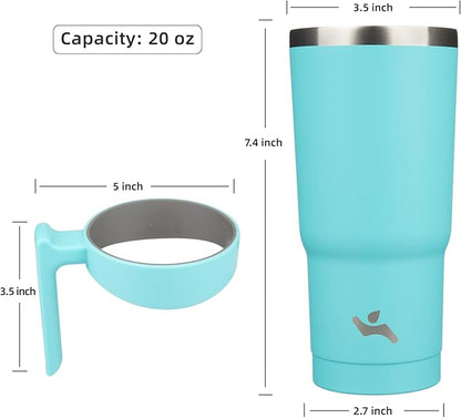 20 oz Tumbler with Handle and 2 Straw 2 Lid, Insulated Water Bottle Stainless Steel Vacuum Cup Reusable Travel Mug,Turquoise