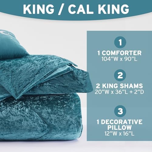 Intelligent Design King Comforter Set, Velvet Comforter Set , Luxury Diamond Quilting Comforter Set, Fluffy Comforter Bed Set with Decorative Pillowand 2 Shams, 4 Piece Teal, King/ Cal King