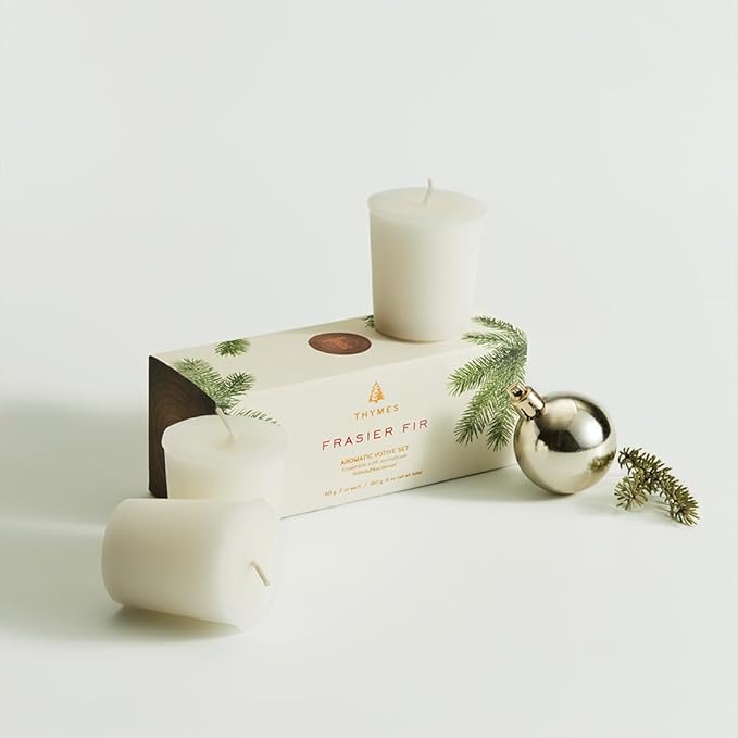 Thymes Frasier Fir Votive Candle Set of 3 - Scented Candles for Home - Luxury Home Fragrance Gifts for Women & Men - Home Decor (Pack of 3-2 Oz)