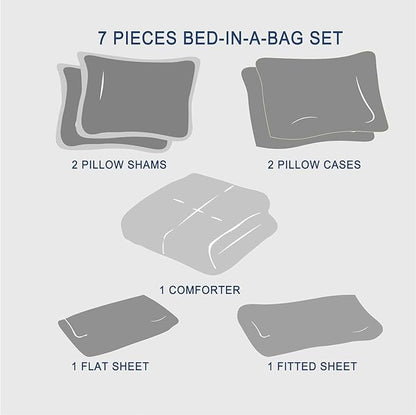 Zzlpp Twin Comforter Set 5 Pieces, Beige Seersucker Bed in a Bag with Comforter and Sheets, All Season Bedding Sets with 1 Comforter, 1 Pillow Sham, 1 Pillowcase, 1 Flat Sheet, 1 Fitted Sheet