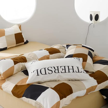 CLOTHKNOW Plaid Comforter Set Twin/Twin XL Brown White Grid Bedding Comfrter Sets Beige Khaki Black Checkere Bedding Sets Geometric Comforter Colorful Plaid