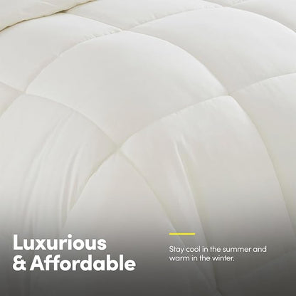 Sweet Home Collection 7 Piece Comforter Set Bag Solid Color All Season Soft Down Alternative Blanket & Luxurious Microfiber Bed Sheets, Ivory, Full
