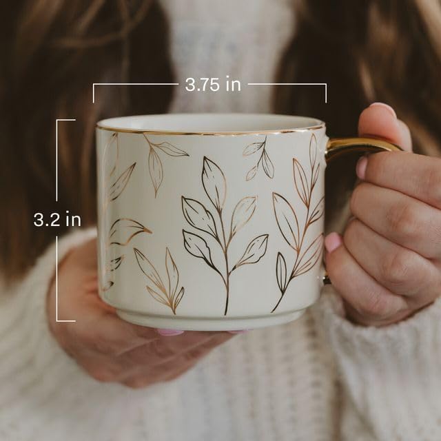 Sweet Water Decor Delft Mom Mug, 14oz Fine Bone China Tea Cup for Hot & Cold Drinks, Cute Mother's Day Gift Coffee Mug with Gold Handle & Rim, Gift for Mom's Birthday & Christmas