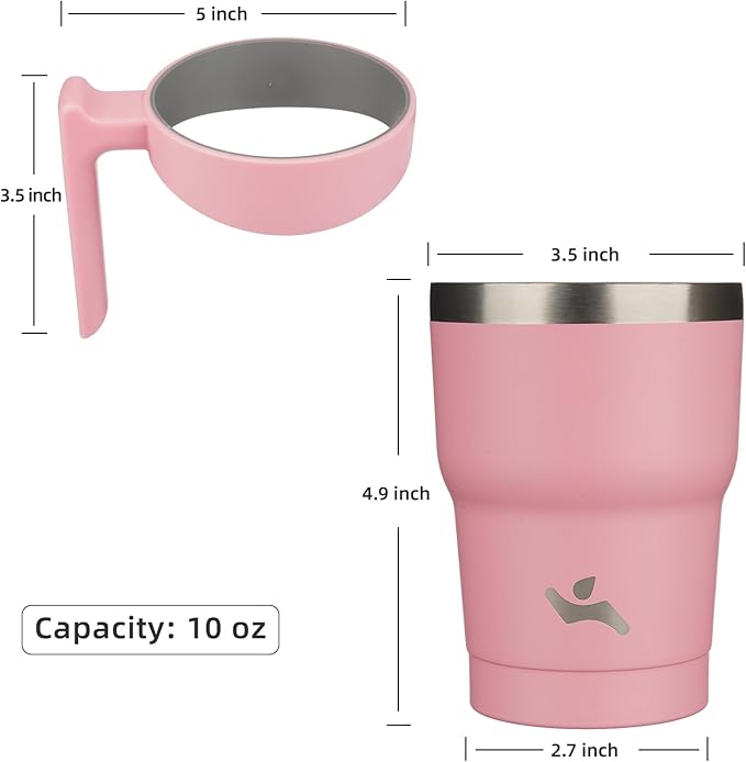 10 oz Tumbler with Handle and 2 Straw 2 Lid, Insulated Water Bottle Stainless Steel Vacuum Cup Reusable Travel Mug, Light Pink