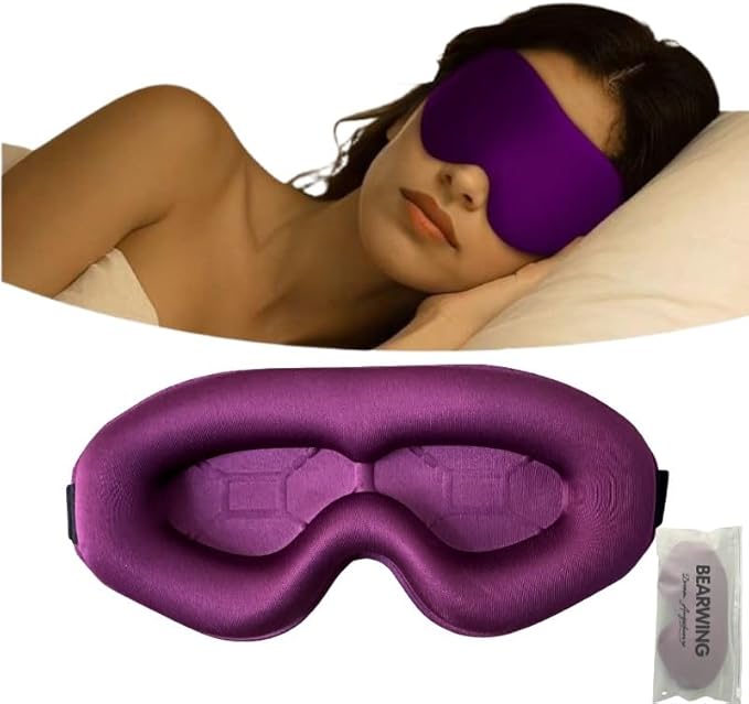 100% Light Blocking Sleep Mask with Storage Bag, Only 0.73oz Light Comfortable 3D Contoured Memory Foam, Blink Freely Eye Masks for Sleep, Travel, Nap, for Women, Purple