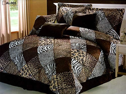 Grand Linen - 7 Piece King Safari Comforter Set - Zebra, Giraffe, Leopard, Tiger Etc - Multi Animal Print Bed in a Bag Brown Beige Black White Micro Fur Bedding