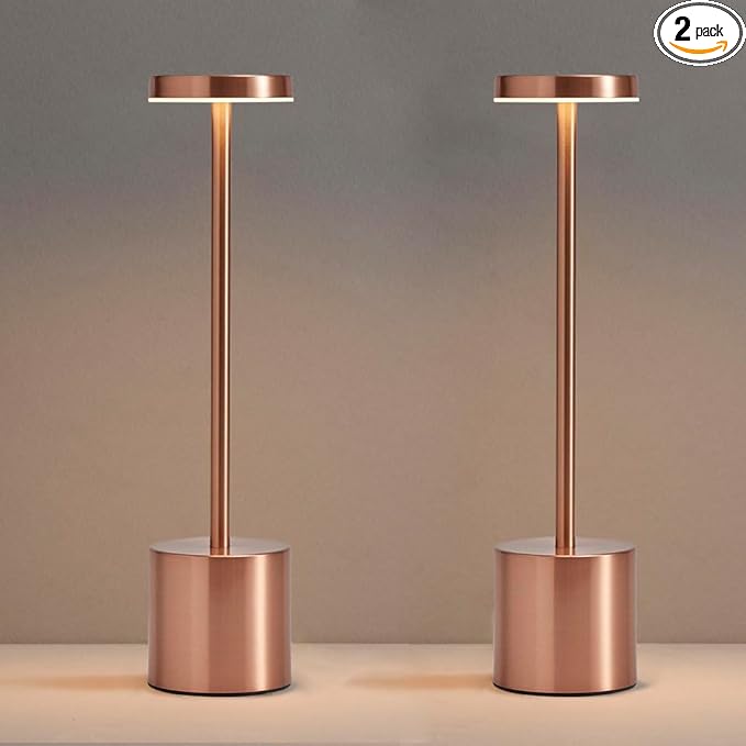 2 Pack LED Rechargeable Cordless Table Lamps,Portable Outdoor 5000 mAh Battery Operated Table Light Touch Control 3 Color Dimmable Lamp for Patio/Cofee/Restaurant/Camping/Dining/Bedroom-Rose Gold