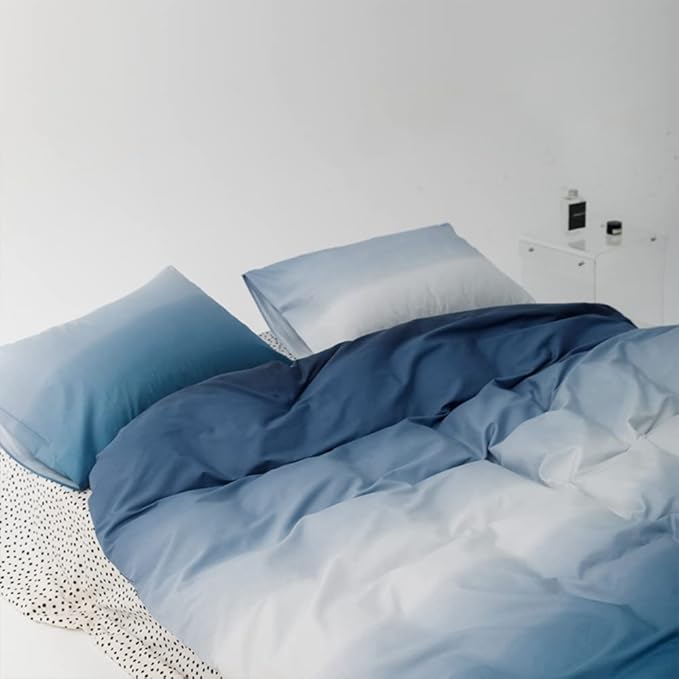 Pureant Blue White Gradient Comforter Sets Queen Solid Ocean Sea Blue Bedding Comforters Cotton Modern Plain White and Sky Blue Gradient Soft Quilts Farmhouse Abstract Art Watercolor Comforters Warm