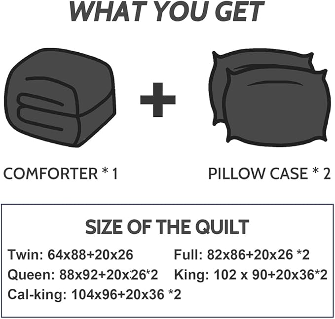 Decroom Lightweight California King Comforter Set with 2 Pillow Sham - 3 Pieces Set - Quilted Down Alternative Comforter/Duvet Insert for All Season - Black/Grey - Cal King Size