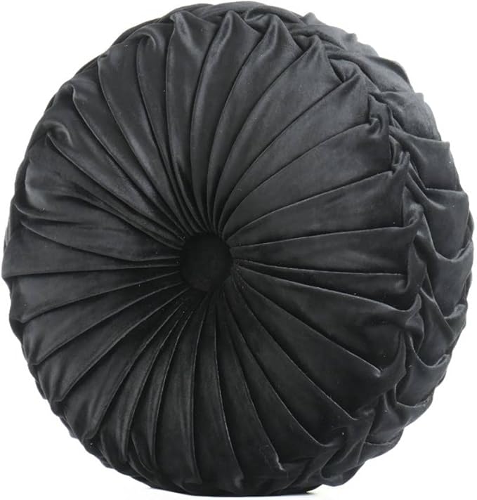 S_SSOY Round Throw Pillow for Couch Decorative 13"X13" Pumpkin Round Velvet Cushion for Sofa Bed Chair Floor Car Decorative (Black)