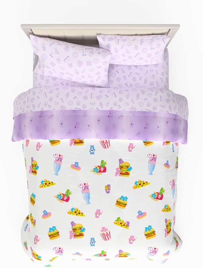 Care Bears Food Snacks 7 Piece Super Soft Cozy Reversible Comforter and Sheet Set with Sham, Full, (Officially Licensed Product) by Franco Collectibles