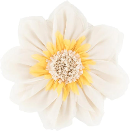 3D Cream White Flower Round Decorative Throw Pillow with Insert Soft Cute Floral Accent Pillow Cushion for Bed Couch Bedroom Living Room Boho Aesthetic Home Decor 12Inch White and Yellow