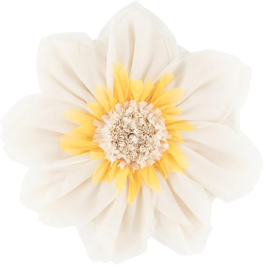 3D Cream White Flower Round Decorative Throw Pillow with Insert Soft Cute Floral Accent Pillow Cushion for Bed Couch Bedroom Living Room Boho Aesthetic Home Decor 12Inch White and Yellow