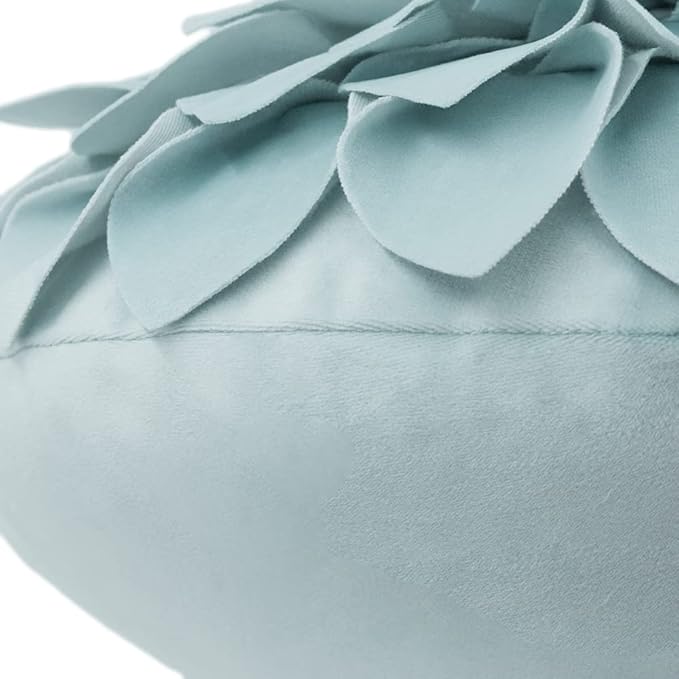 JWH 3D Flower Throw Pillow Cover Decorative Round Cushion Cover Handmade Pillowcase Soft Velvet Pillow Case Bed Couch Living Room 12 Inch Light Blue