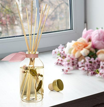 LOVSPA Reed Diffuser Set, Pink Peony Scented Oil Diffuser with Sticks, Home Fragrance Accessories for Bathroom Shelf Decor, Aroma Diffusers for Home or Office Desk, USA Made
