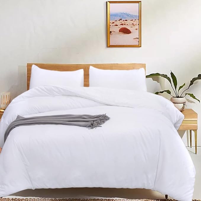 CLOTHKNOW White Queen Size Comforter Sets White Bedding Comforter Sets All Season Soft Bed Comforter Sets Queen Comforter with 2 x Pillowcases