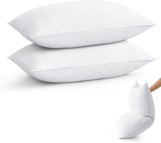 puredown® Goose Feather Down Pillows Queen Size Set of 2, Soft Fluffy Luxury Hotel Collection Bed Pillow for Back, Stomach or Side Sleeper.
