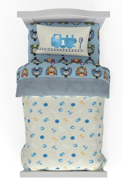 Thomas & Friends 4 Piece Toddler Bed Set – Super Soft & Cozy Reversible Microfiber Comforter and Sheets (Officially Licensed Product) by Franco