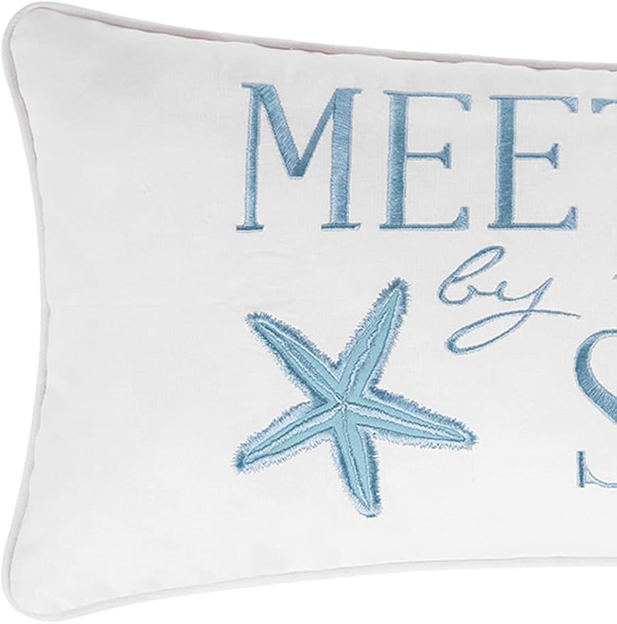C&F Home Starfish Meet Me at The Sea Embroidered Accent Pillow 12" x 24" Summer Coastal Beach House Nautical Ocean Home Living Room Sofa Couch Chair Bed Bedroom Decor Decoration 12" x 24" White