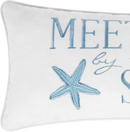 C&F Home Starfish Meet Me at The Sea Embroidered Accent Pillow 12" x 24" Summer Coastal Beach House Nautical Ocean Home Living Room Sofa Couch Chair Bed Bedroom Decor Decoration 12" x 24" White