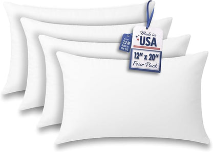 Foamily Throw Pillow Inserts 12x20-inch, Set of 4 Rectangle Lumbar Pillow Inserts & Pillow Forms, Polyester Indoor Throw Pillow Insert & Pillow Stuffer, Made in USA…