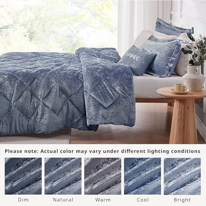 Intelligent Design King Comforter Set, Velvet Comforter Set , Luxury Diamond Quilting Comforter Set, Fluffy Comforter Bed Set with Decorative Pillowand 2 Shams, 4 Piece Blue, King/ Cal King