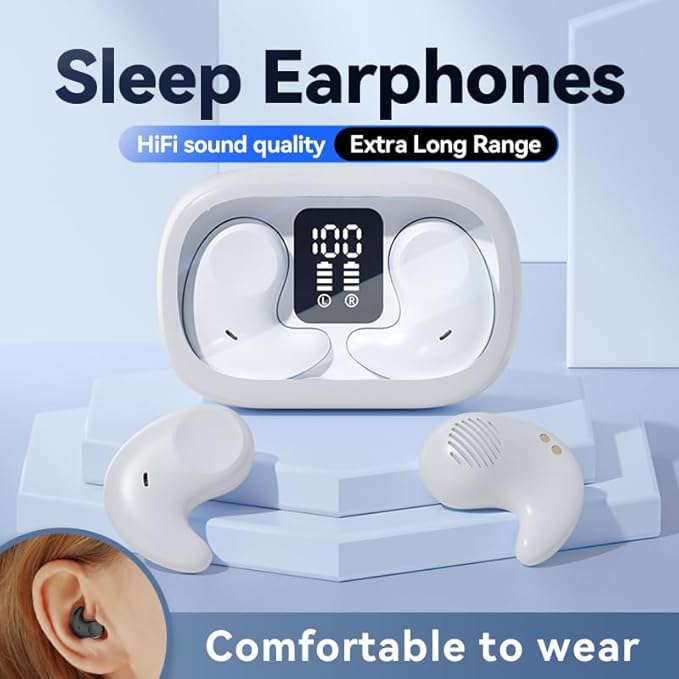 Sleep Earbuds Bluetooth in Ear Light-Weight Headphones, Mini Invisible Earplugs Small Design for Side Sleepers, 58H Playtime with Charging Case, Clear Calls& Noise Block, White