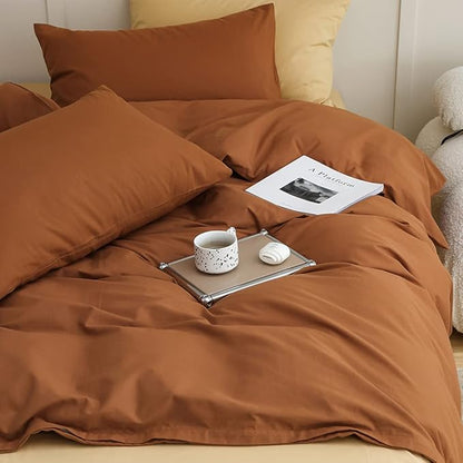CLOTHKNOW Brown Queen Comforter Set Pumpkin Bedding Comforter Sets Soft Rust Comforter Caramel Queen Comforter with 2 x Pillow Cases