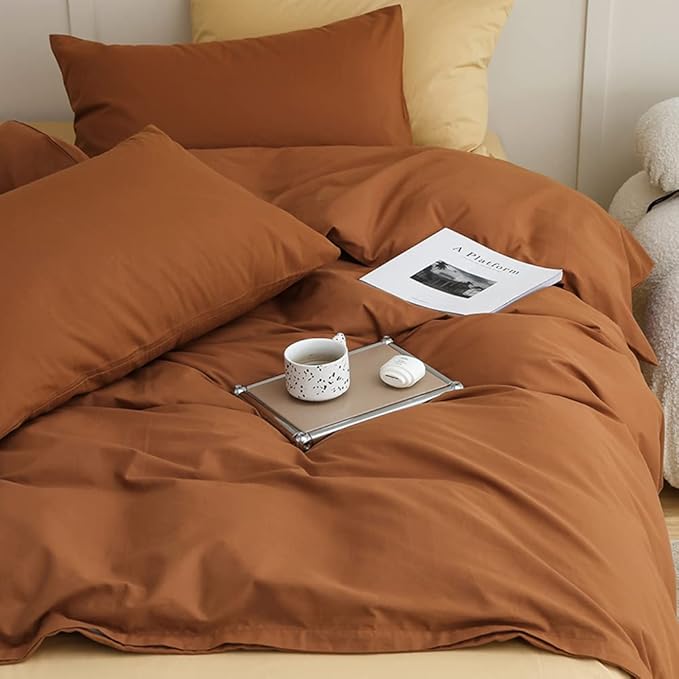 CLOTHKNOW Brown Full Size Comforter Sets Pumpkin Bedding Comforter Sets Soft All Season Caramel Orange Terracotta Comforter with 2 x Pillow Cases