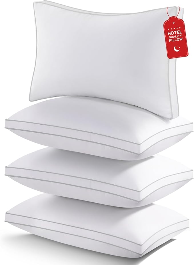 Pillows Standard Size Set of 4,Gusseted Bed Pillows 4 Pack, Luxury Hotel Quality, Supportive Standard Pillows with Soft Down Alternative for Back Stomach Side Sleepers, Machine Washable
