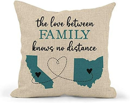 Personalized The Love Between Family Knows No Distance Pillow | Two State or Country Long Distance Family | Grandparents in Laws Moving Away Fathers Day Dad Grandpa