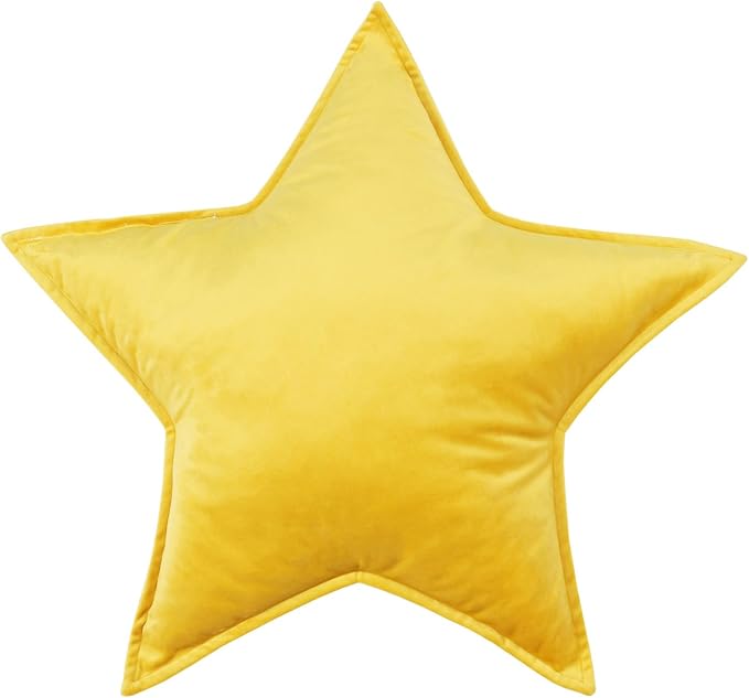 Moon Shaped Throw Pillow Star Couch Cushion Decorative Pillows Fluffy Velvet Stars Home Decor Plush for Bedroom (Star, Yellow)