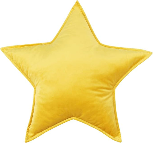 Moon Shaped Throw Pillow Star Couch Cushion Decorative Pillows Fluffy Velvet Stars Home Decor Plush for Bedroom (Star, Yellow)