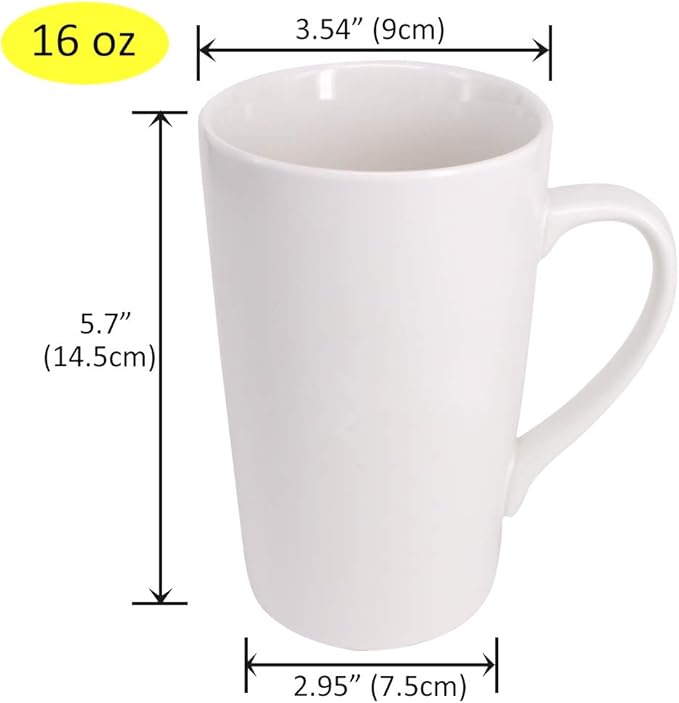 2 Pack 16 OZ Coffee Cup Simple Pure White Ceramic Cup Plain Large Tall White Ceramic Milk Tea Coffee Mug with Handle