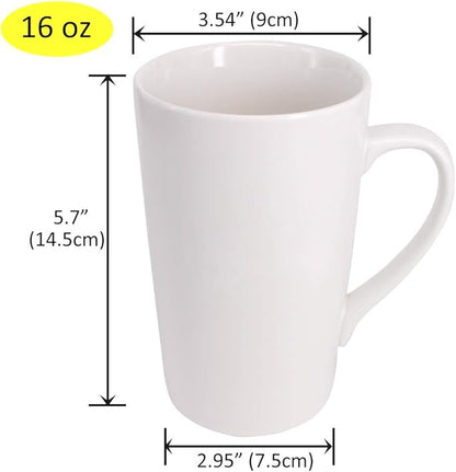 2 Pack 16 OZ Coffee Cup Simple Pure White Ceramic Cup Plain Large Tall White Ceramic Milk Tea Coffee Mug with Handle