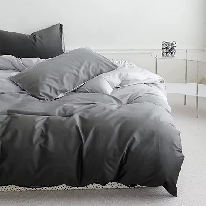 Houseri Full Size Comforter Set, Gradient Grey and White Bedding Sets Full for Teen Boys Girls Light and Dark Gray Comforters Aesthetic Soft Comfy Silver Gray Preppy Dorm Bed Quilts Blankets Full