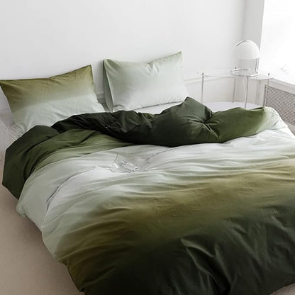 CLOTHKNOW Green White Queen Comforter Set Gradient Green Bedding Comforter Sets All Season Soft Comforter with 2 x Pillow Cases