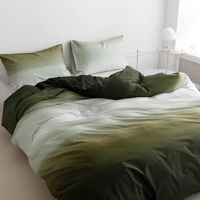 CLOTHKNOW Green White Twin/Twin XL Comforter Set Gradient Green Bedding Comforter Sets Hunter Green White Bed Comforter Sets