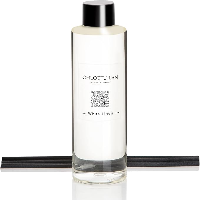 Chloefu LAN Fresh Linen Reéd Diffuser Refill 200ml/6.76 fl oz, Natural Essential Scented Oil, Best for Aromatherapy, SPA and Home, 0% Alcohol, A Fresh Clean Cotton Scent, Free Set of Sticks