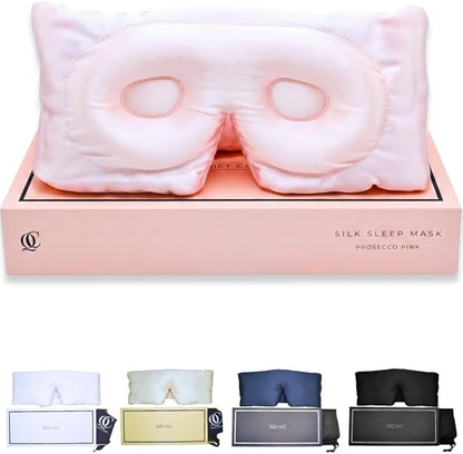 3D Silk Sleep Mask, Sleep Longer in Total Darkness and Comfort. Total Blackout Liner Blocks Light, Lightweight, 100% Natural Silk Eye Mask, Foam Countour, Eyelash Sleep Mask (Prosecco Pink)