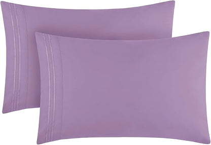 Mellanni Pillow Cases - Luxury, Extra Soft, Cooling Pillow Covers - 2 PC Iconic Collection Pillowcases - Envelope Closure (King 20" x 40", Violet)